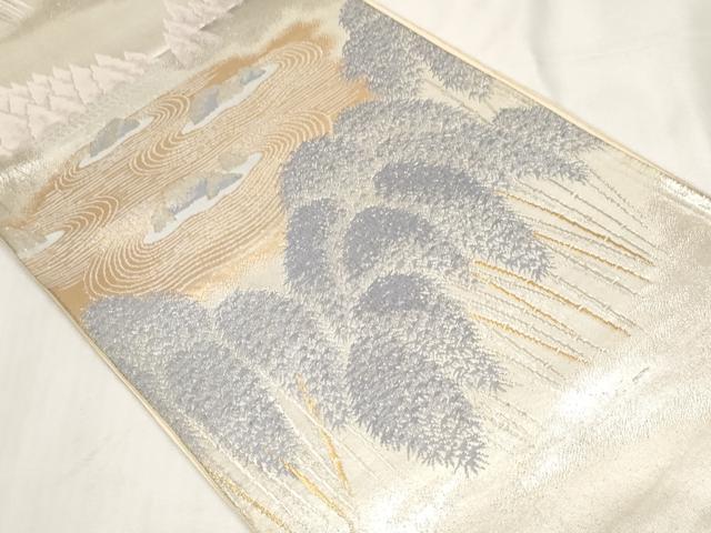 平和屋着物◎六通柄袋帯　石庭　笹竹文　金銀糸　正絹　逸品　CABF9704ev