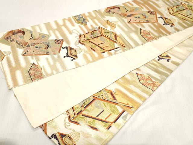 平和屋着物◎六通柄袋帯　唐織　器物文　金糸　正絹　逸品　CABF9711ev