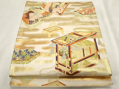 平和屋着物◎六通柄袋帯　唐織　器物文　金糸　正絹　逸品　CABF9711ev