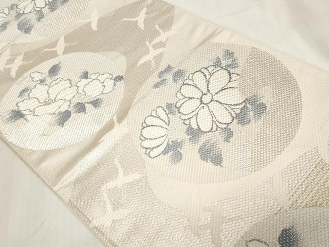 平和屋着物◎六通柄袋帯　飛鶴花丸文　銀糸　正絹　逸品　未使用　CABF9712ev