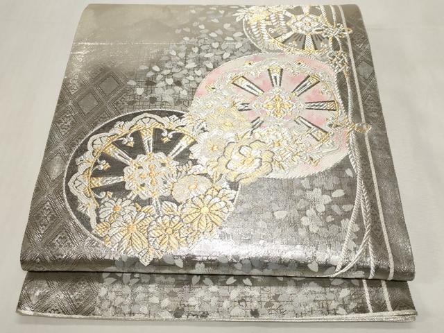 平和屋着物◎佐賀錦　太鼓柄袋帯　源氏車花文　金銀糸　正絹　逸品　CABF9713ev