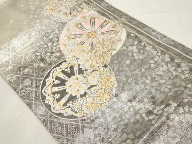 平和屋着物◎佐賀錦　太鼓柄袋帯　源氏車花文　金銀糸　正絹　逸品　CABF9713ev