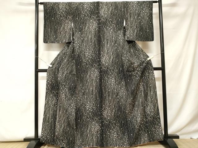 平和屋着物■上質な小紋　幾何学文様　黒地　正絹　逸品　CABF9718ev