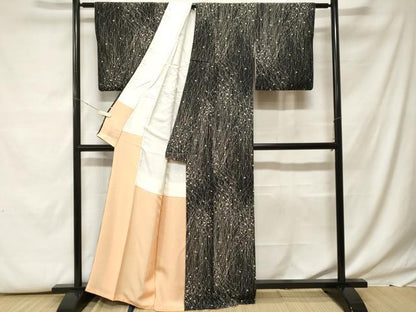 平和屋着物■上質な小紋　幾何学文様　黒地　正絹　逸品　CABF9718ev