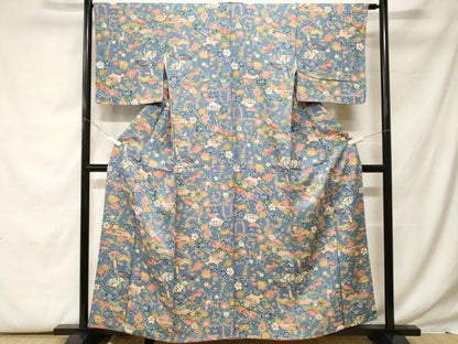 平和屋着物■上質な小紋　遠山扇面花文　正絹　逸品　未使用　CABF9720ev