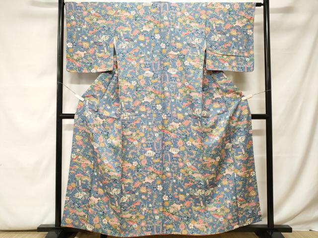 平和屋着物■上質な小紋　遠山扇面花文　正絹　逸品　未使用　CABF9720ev