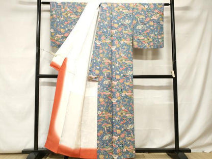 平和屋着物■上質な小紋　遠山扇面花文　正絹　逸品　未使用　CABF9720ev