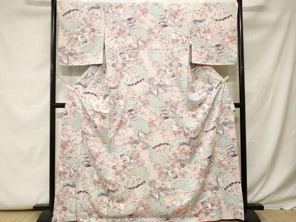 平和屋着物■上質な小紋 屏風扇面草花文 金彩 正絹 逸品 CABF9728ev