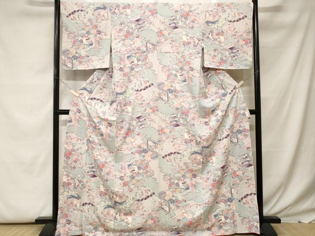 平和屋着物■上質な小紋 屏風扇面草花文 金彩 正絹 逸品 CABF9728ev