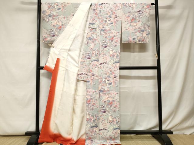 平和屋着物■上質な小紋 屏風扇面草花文 金彩 正絹 逸品 CABF9728ev