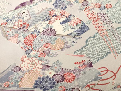 平和屋着物■上質な小紋 屏風扇面草花文 金彩 正絹 逸品 CABF9728ev