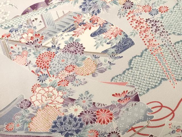 平和屋着物■上質な小紋 屏風扇面草花文 金彩 正絹 逸品 CABF9728ev