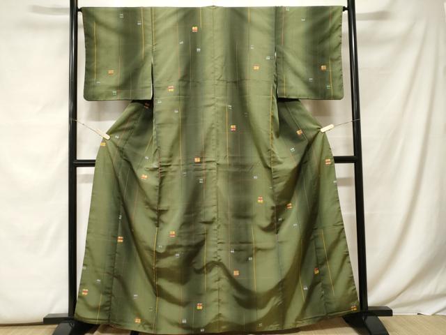 平和屋着物■上質な紬　格子花文　正絹　逸品　CABF9731ev
