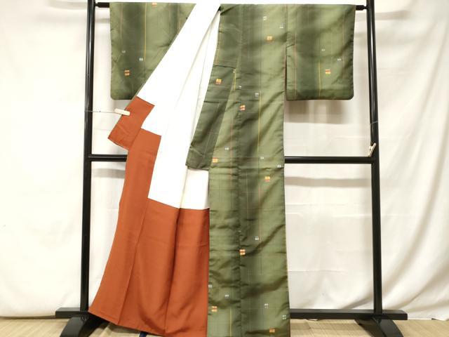 平和屋着物■上質な紬　格子花文　正絹　逸品　CABF9731ev