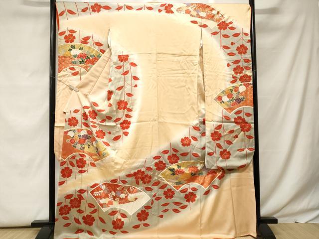 平和屋着物■豪華振袖　駒刺繍　地紙枝花文　暈し染め　金彩　正絹　逸品　CABF9733ev