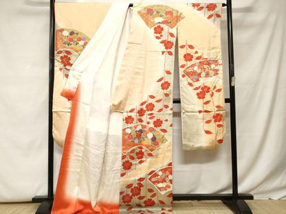 平和屋着物■豪華振袖　駒刺繍　地紙枝花文　暈し染め　金彩　正絹　逸品　CABF9733ev