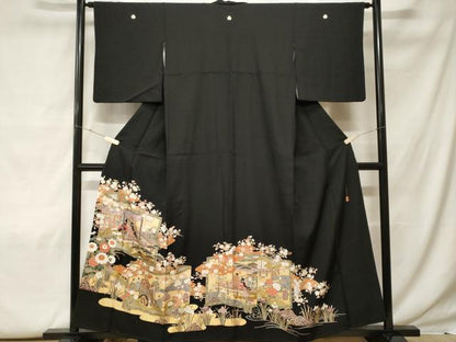 平和屋着物■豪華黒留袖 作家物 屏風人物風景文 本金箔 正絹 逸品 CABF9737ev