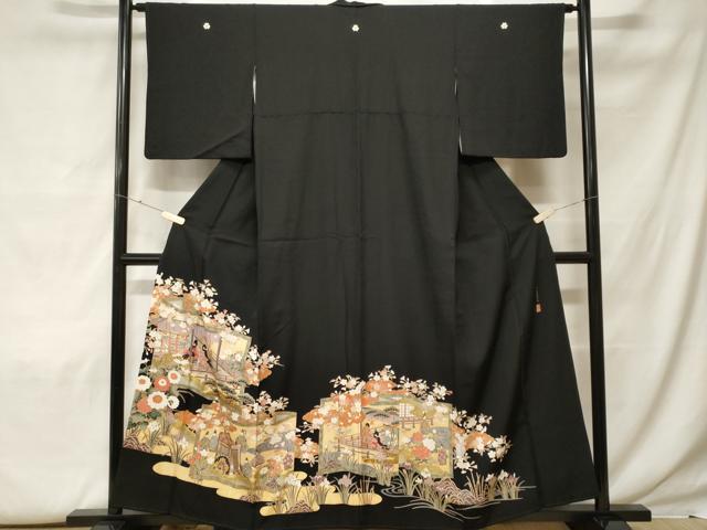 平和屋着物■豪華黒留袖 作家物 屏風人物風景文 本金箔 正絹 逸品 CABF9737ev