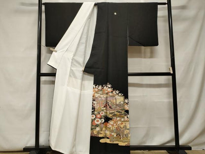 平和屋着物■豪華黒留袖 作家物 屏風人物風景文 本金箔 正絹 逸品 CABF9737ev