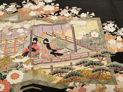 平和屋着物■豪華黒留袖 作家物 屏風人物風景文 本金箔 正絹 逸品 CABF9737ev