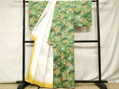 平和屋着物■小紋 草花文 洗える着物 CABF9742ev