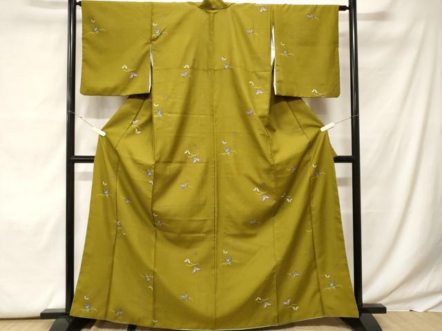 平和屋着物■小紋 芝草舞蝶文 洗える着物 CABF9750ev