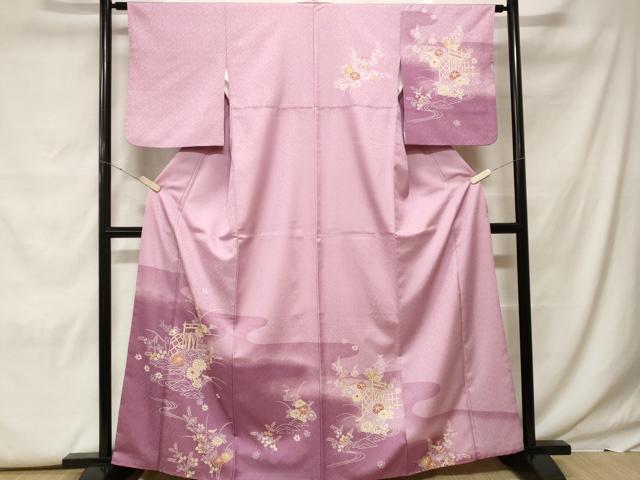 平和屋着物■訪問着 流水草花文 暈し染め 金彩 洗える着物 CABF9755ev