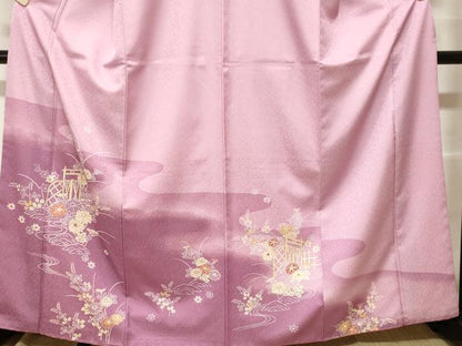 平和屋着物■訪問着 流水草花文 暈し染め 金彩 洗える着物 CABF9755ev