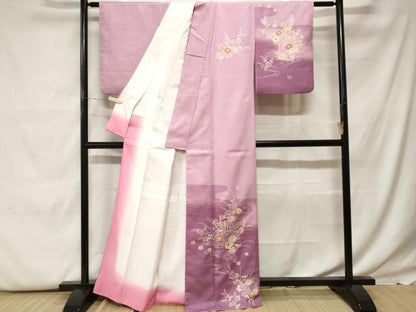 平和屋着物■訪問着 流水草花文 暈し染め 金彩 洗える着物 CABF9755ev