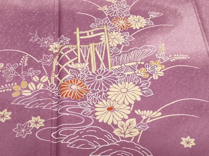 平和屋着物■訪問着 流水草花文 暈し染め 金彩 洗える着物 CABF9755ev