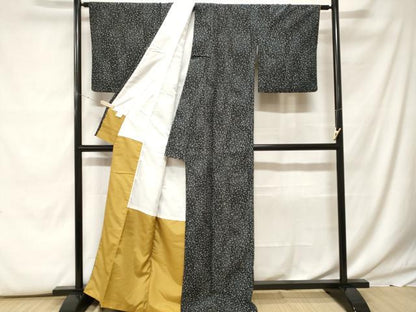 平和屋着物■小紋 霰文 黒地 洗える着物 CABF9762ev
