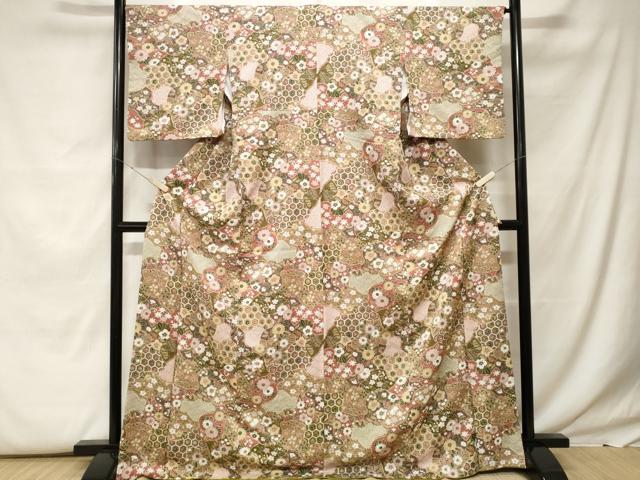 平和屋着物■小紋　辻が花　ロング丈　洗える着物　CABF9763ev