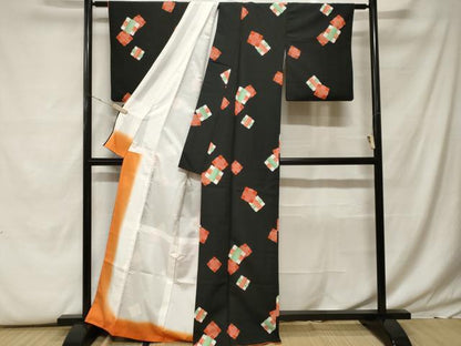 平和屋着物■小紋 抽象文 黒地 洗える着物 CABF9765ev