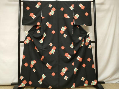 平和屋着物■小紋 抽象文 黒地 洗える着物 CABF9765ev
