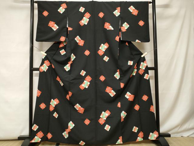 平和屋着物■小紋 抽象文 黒地 洗える着物 CABF9765ev