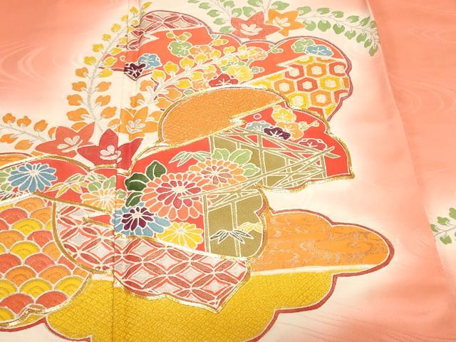 平和屋着物■訪問着　駒刺繍　桐吉祥花文　暈し染め　金銀糸　正絹　逸品　CABF9780ev