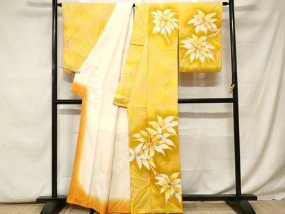 平和屋着物■訪問着　手描き　刺繍　枝花文　暈し染め　金彩　正絹　逸品　CABF9789ev