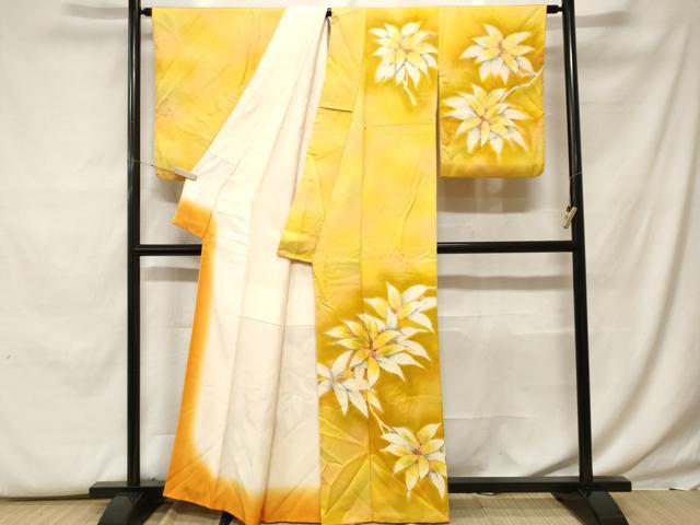 平和屋着物■訪問着　手描き　刺繍　枝花文　暈し染め　金彩　正絹　逸品　CABF9789ev