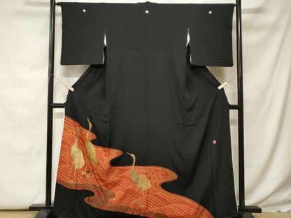 平和屋着物■豪華黒留袖　作家物　流水群鶴文　金彩　正絹　逸品　CABF9792ev