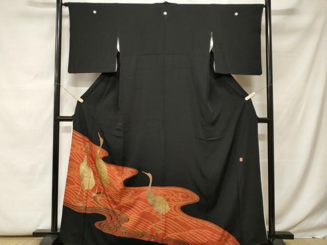 平和屋着物■豪華黒留袖　作家物　流水群鶴文　金彩　正絹　逸品　CABF9792ev