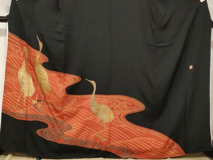 平和屋着物■豪華黒留袖　作家物　流水群鶴文　金彩　正絹　逸品　CABF9792ev