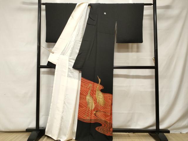 平和屋着物■豪華黒留袖　作家物　流水群鶴文　金彩　正絹　逸品　CABF9792ev