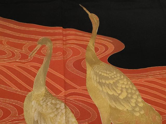 平和屋着物■豪華黒留袖　作家物　流水群鶴文　金彩　正絹　逸品　CABF9792ev