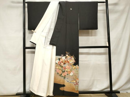 平和屋着物■豪華黒留袖　作家物　駒刺繍　籬流水扇面花丸文　暈し染め　金彩　正絹　逸品　CABF9793ev