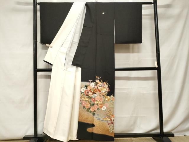 平和屋着物■豪華黒留袖　作家物　駒刺繍　籬流水扇面花丸文　暈し染め　金彩　正絹　逸品　CABF9793ev