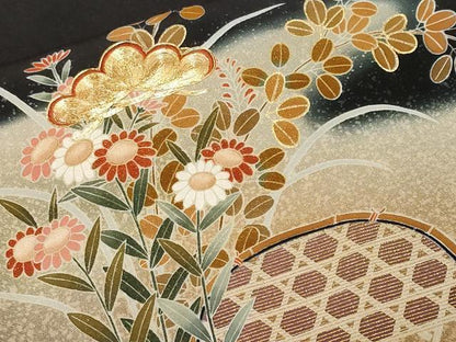 平和屋着物■豪華黒留袖　作家物　駒刺繍　籬流水扇面花丸文　暈し染め　金彩　正絹　逸品　CABF9793ev