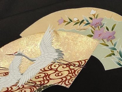平和屋着物■豪華黒留袖　駒刺繍　松竹梅　地紙扇面花筏文　金彩　正絹　逸品　CABF9805ev