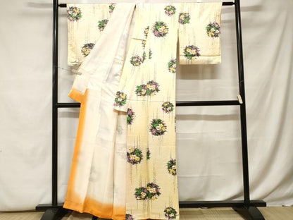 平和屋着物■上質な小紋　草花丸文　暈し染め　金彩　正絹　逸品　CABF9806ev