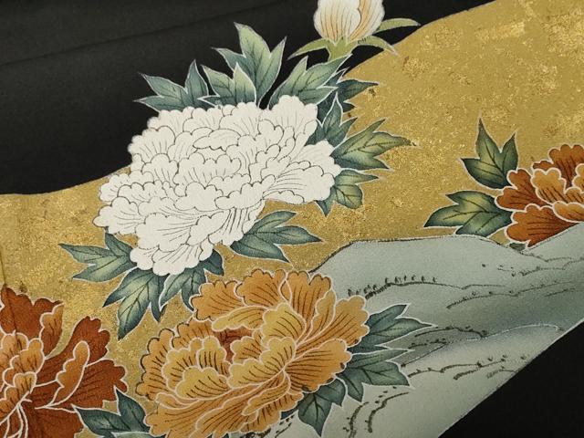 平和屋着物■豪華黒留袖　刺繍　孔雀花文　金彩　正絹　逸品　CABF9814ev
