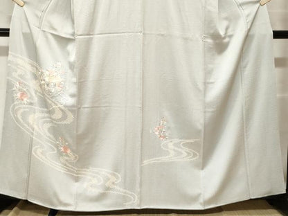 平和屋着物■訪問着　刺繍　絞り　流水花車文　銀糸　正絹　逸品　CABF9820ev